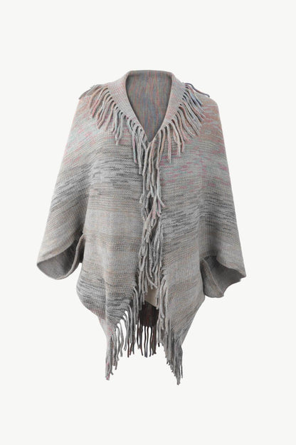 Multicolored Fringe Trim Poncho Carauana Store