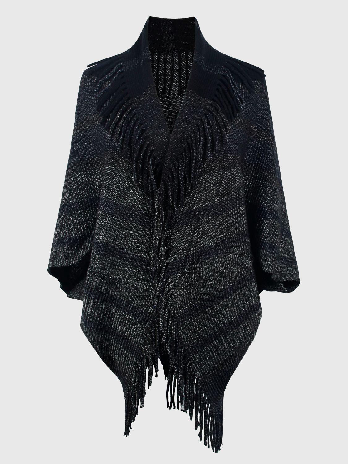 Fringe Detail Open Front Poncho Carauana Store