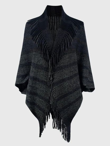 Fringe Detail Open Front Poncho Carauana Store