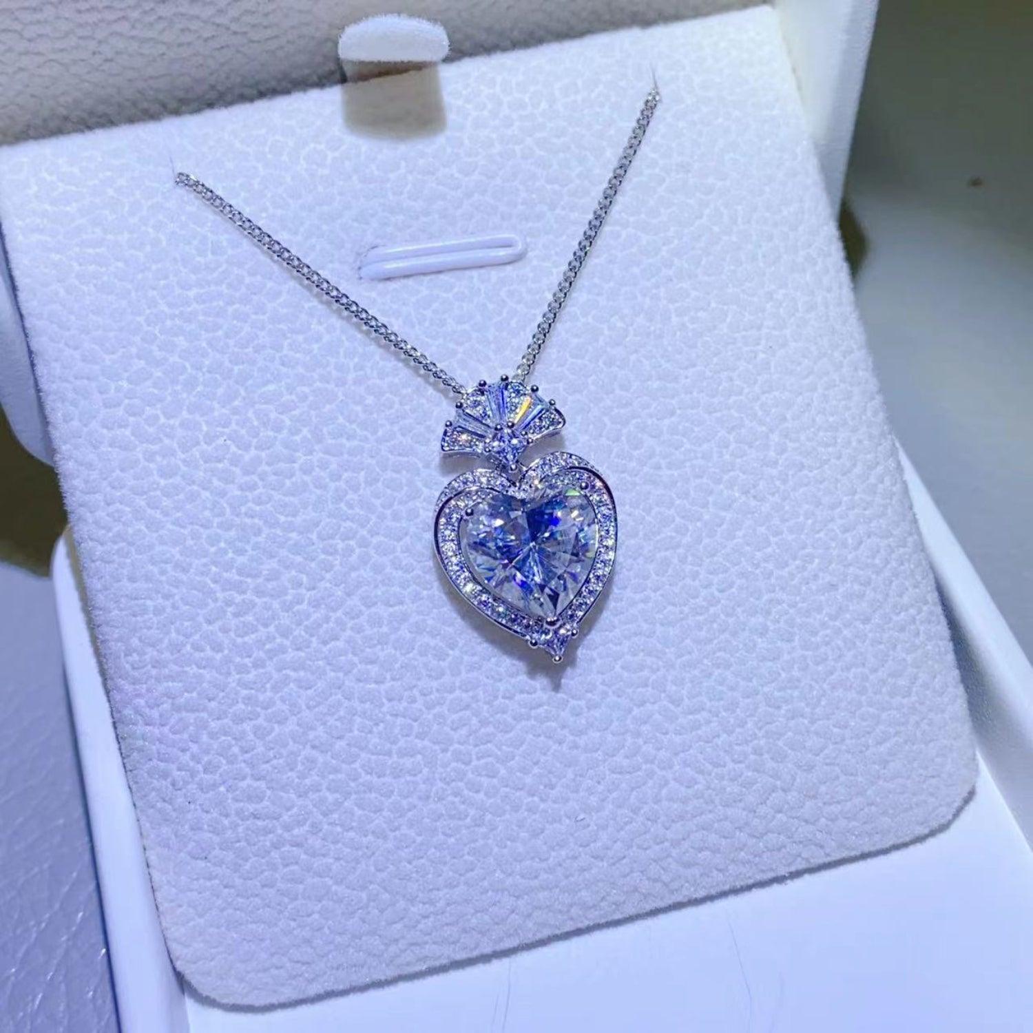 3 Carat Moissanite 925 Sterling Silver Heart Pendant Necklace Carauana Store