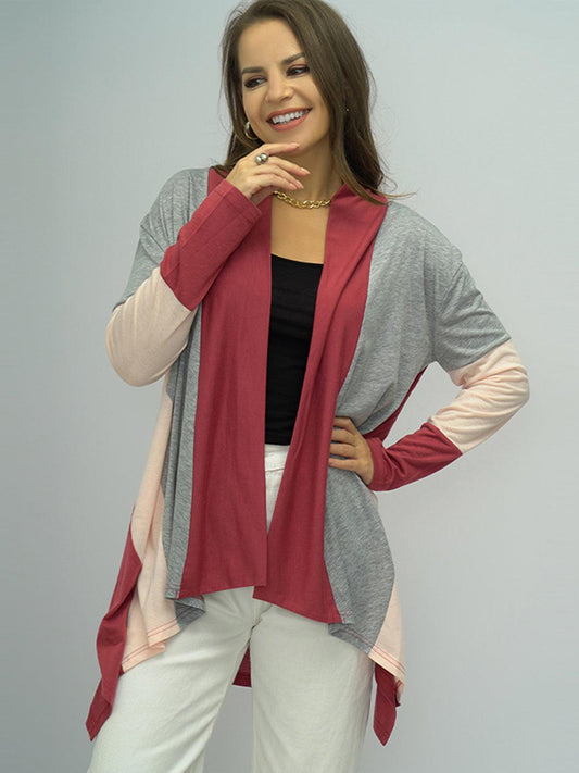 Shiny Color Block Open Front Cardigan Carauana Store