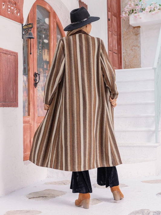 Striped Open Front Long Sleeve Outerwear Carauana Store