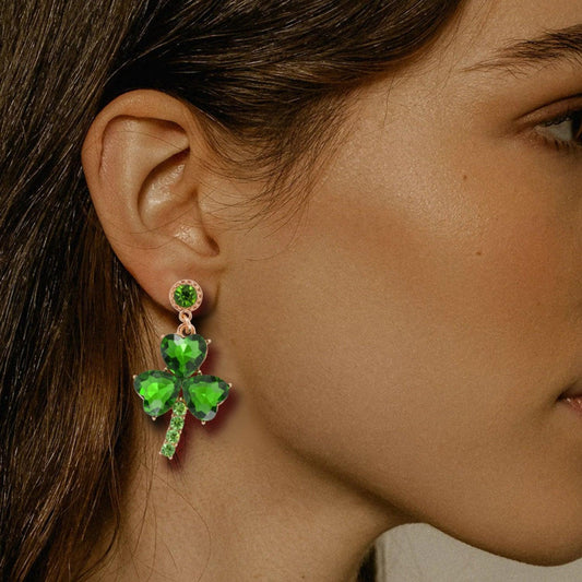Rhinestone Alloy Lucky Clover Dangle Earrings Carauana Store