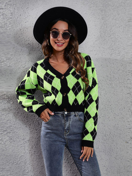 Geometric Button Up Long Sleeve Cardigan Carauana Store