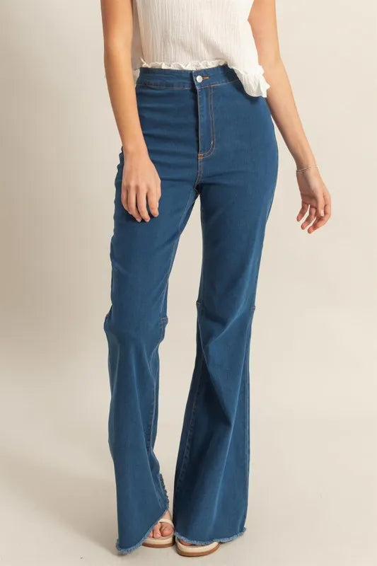 HYFVE Raw Hem High-Waist Washed Flared Jeans Carauana Store