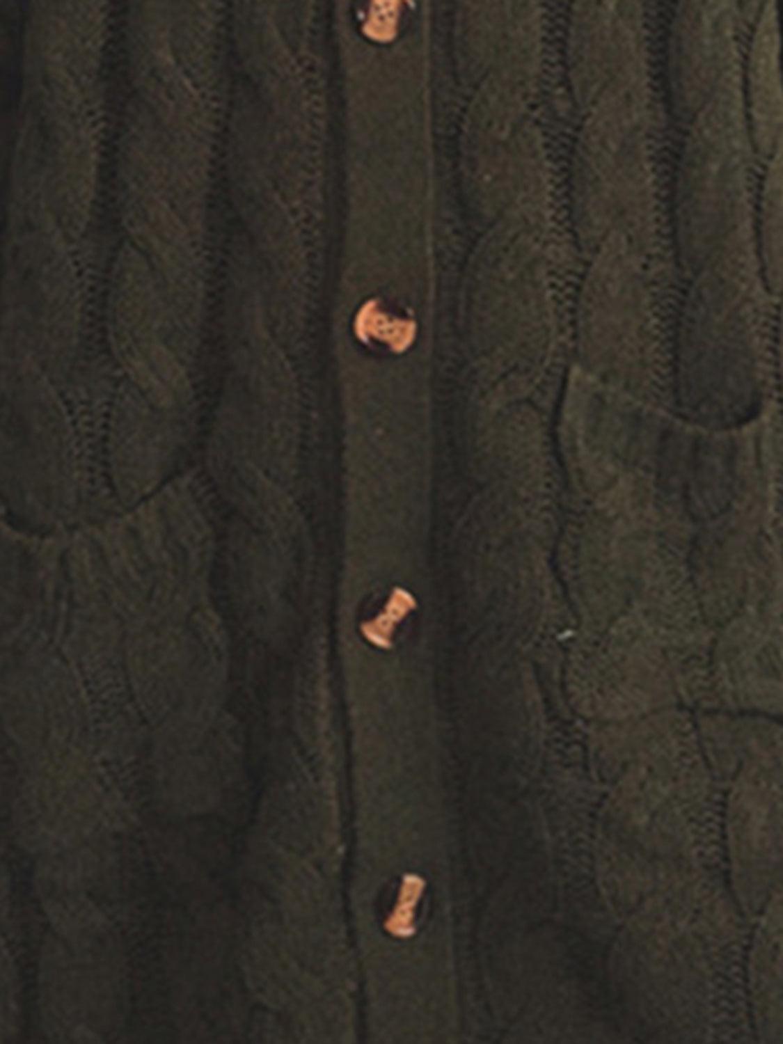 Button Up Cable-Knit Cardigan with Pockets Carauana Store