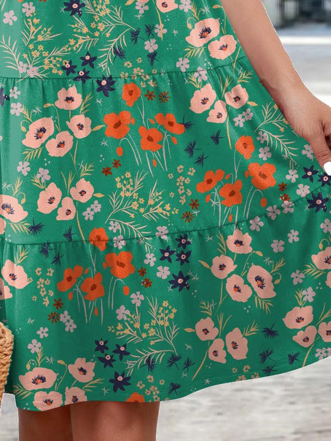 Printed Round Neck Tiered Dress Carauana Store