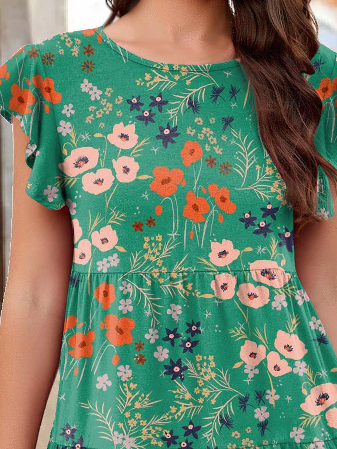 Printed Round Neck Tiered Dress Carauana Store