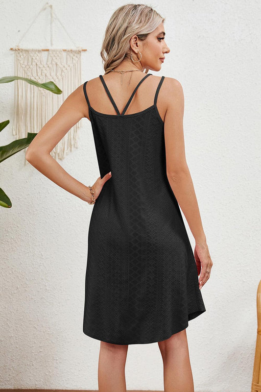 Eyelet Scoop Neck Double Strap Dress Carauana Store