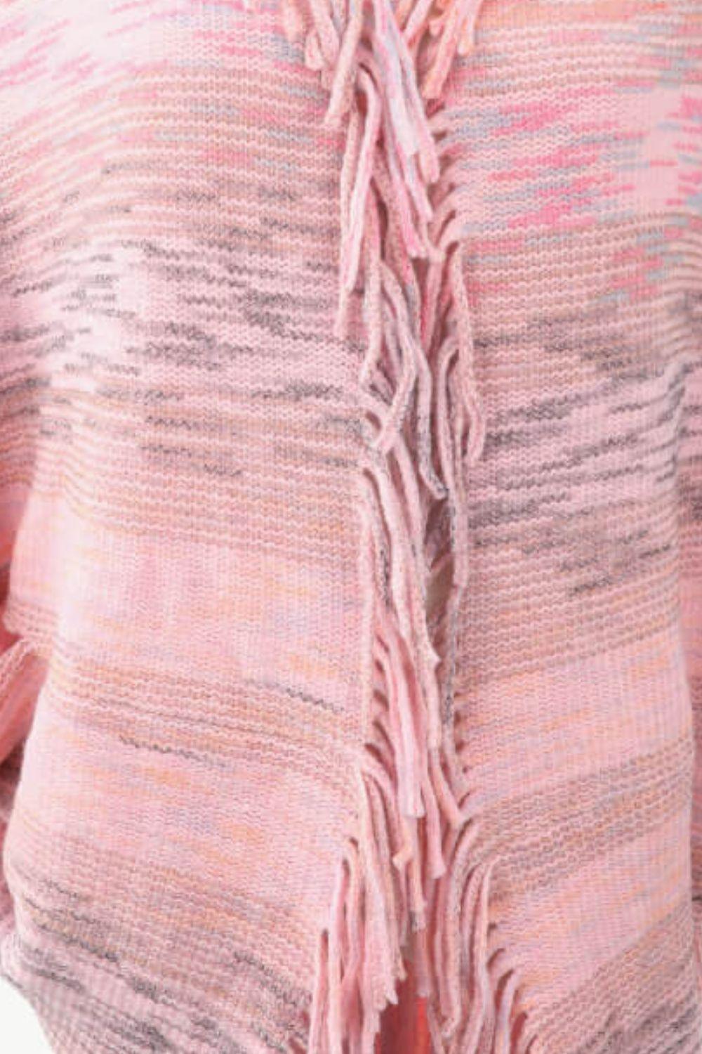 Multicolored Fringe Trim Poncho Carauana Store