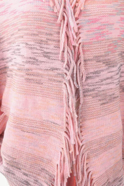 Multicolored Fringe Trim Poncho Carauana Store