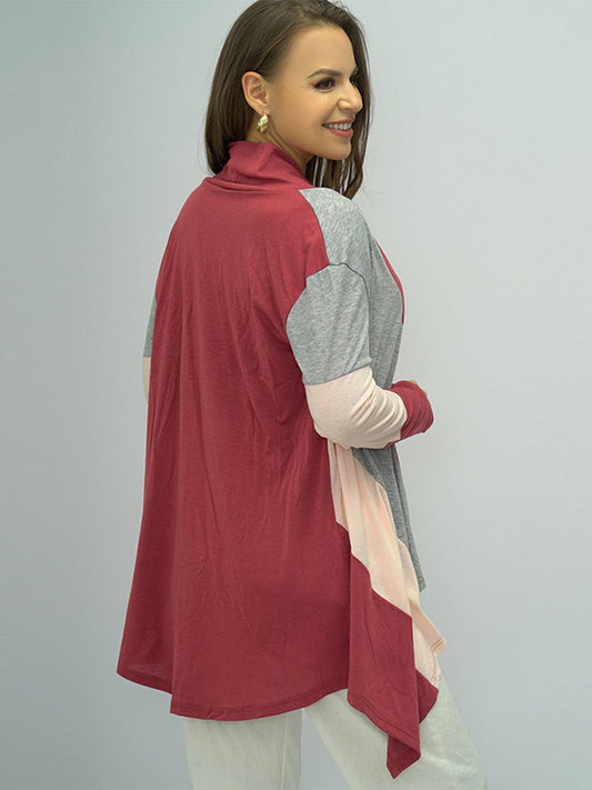 Shiny Color Block Open Front Cardigan Carauana Store