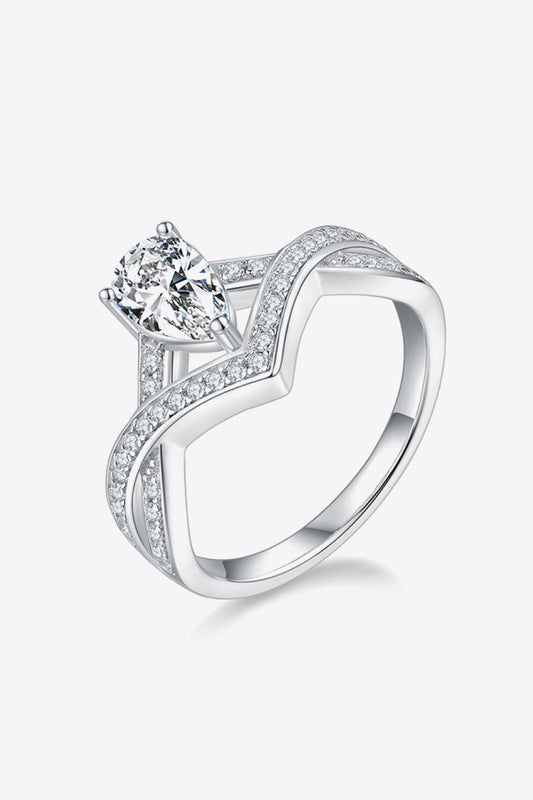 1 Carat Moissanite Teardrop 925 Sterling Silver Ring Carauana Store