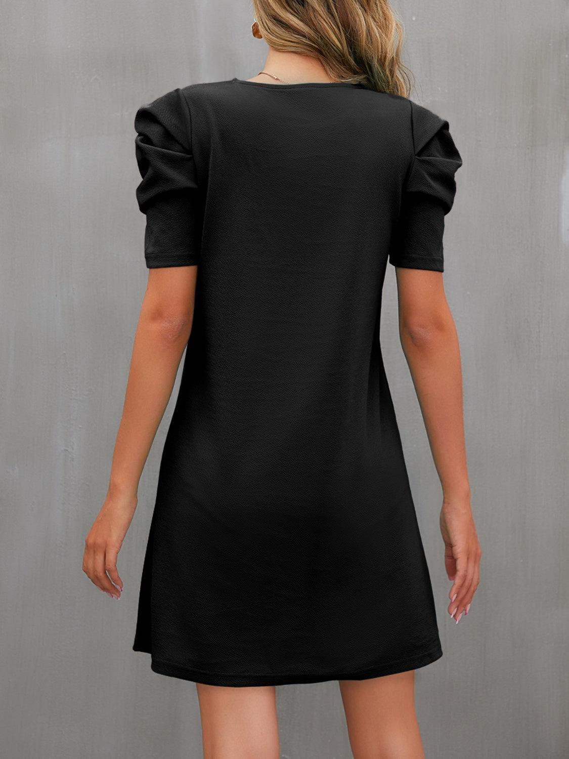 Round Neck Puff Sleeve Mini Dress Carauana Store