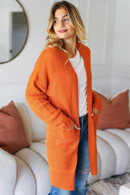 Haptics Full Size Stripe Textured Open Front Cardigan with Pockets Carauana Store