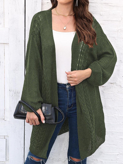Cable-Knit Open Front Long Sleeve Cardigan Carauana Store