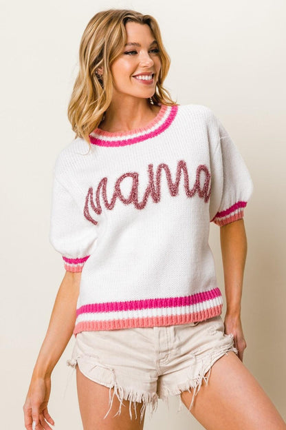 BiBi MAMA Contrast Trim Short Sleeve Sweater Carauana Store