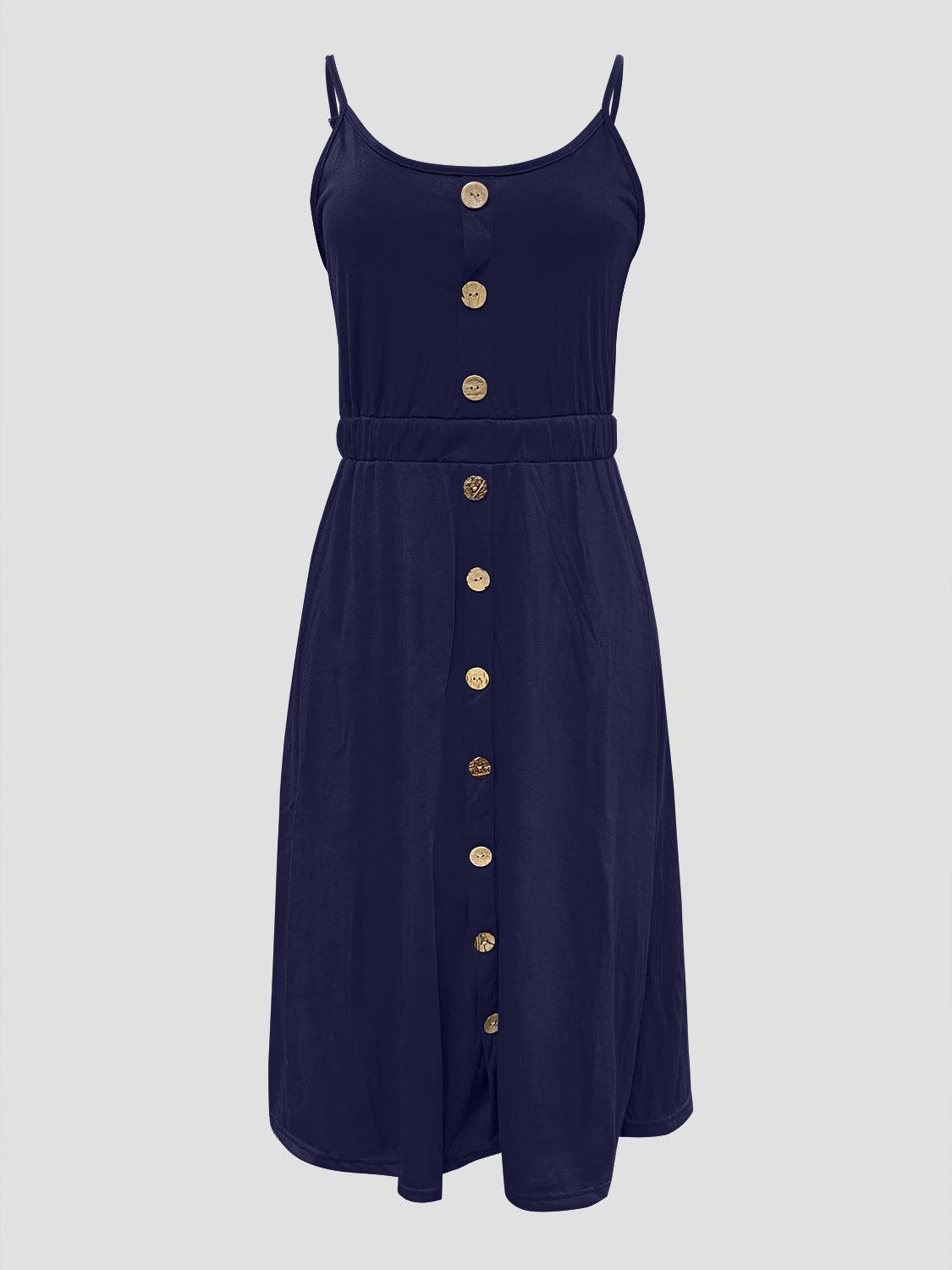 Decorative Button Spaghetti Strap Dress Carauana Store
