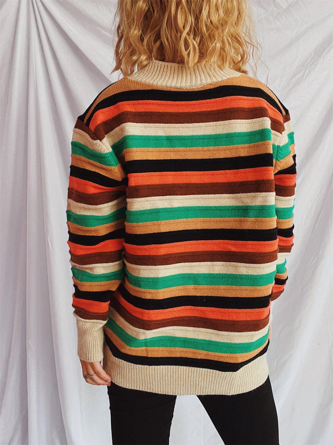 Contrast Stripes Button Up Long Sleeve Cardigan Carauana Store
