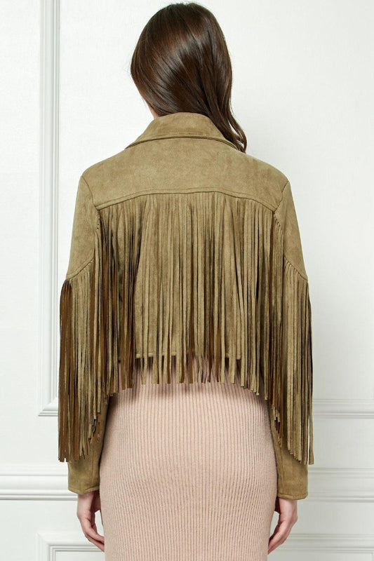 Veveret Suede Fringe Long Sleeve Moto Jacket Carauana Store