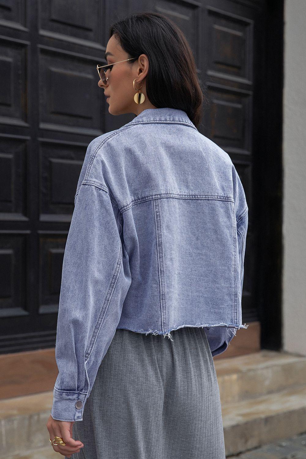 Lapel Collar Long Sleeve Denim Jacket Carauana Store