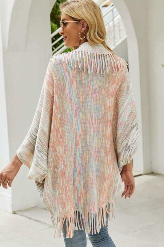 Multicolored Fringe Trim Poncho Carauana Store