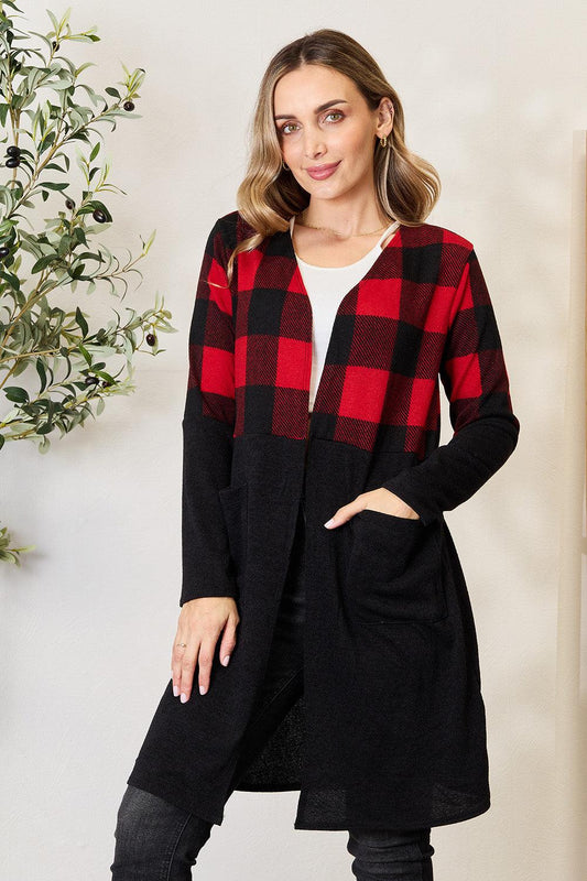 Heimish Full Size Plaid Open Front Cardigan Carauana Store