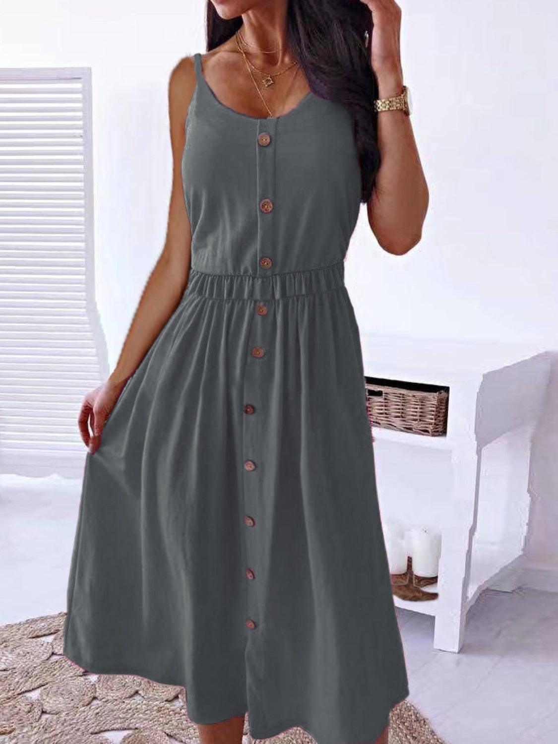 Decorative Button Spaghetti Strap Dress Carauana Store