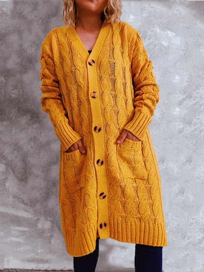 Button Up Cable-Knit Cardigan with Pockets Carauana Store