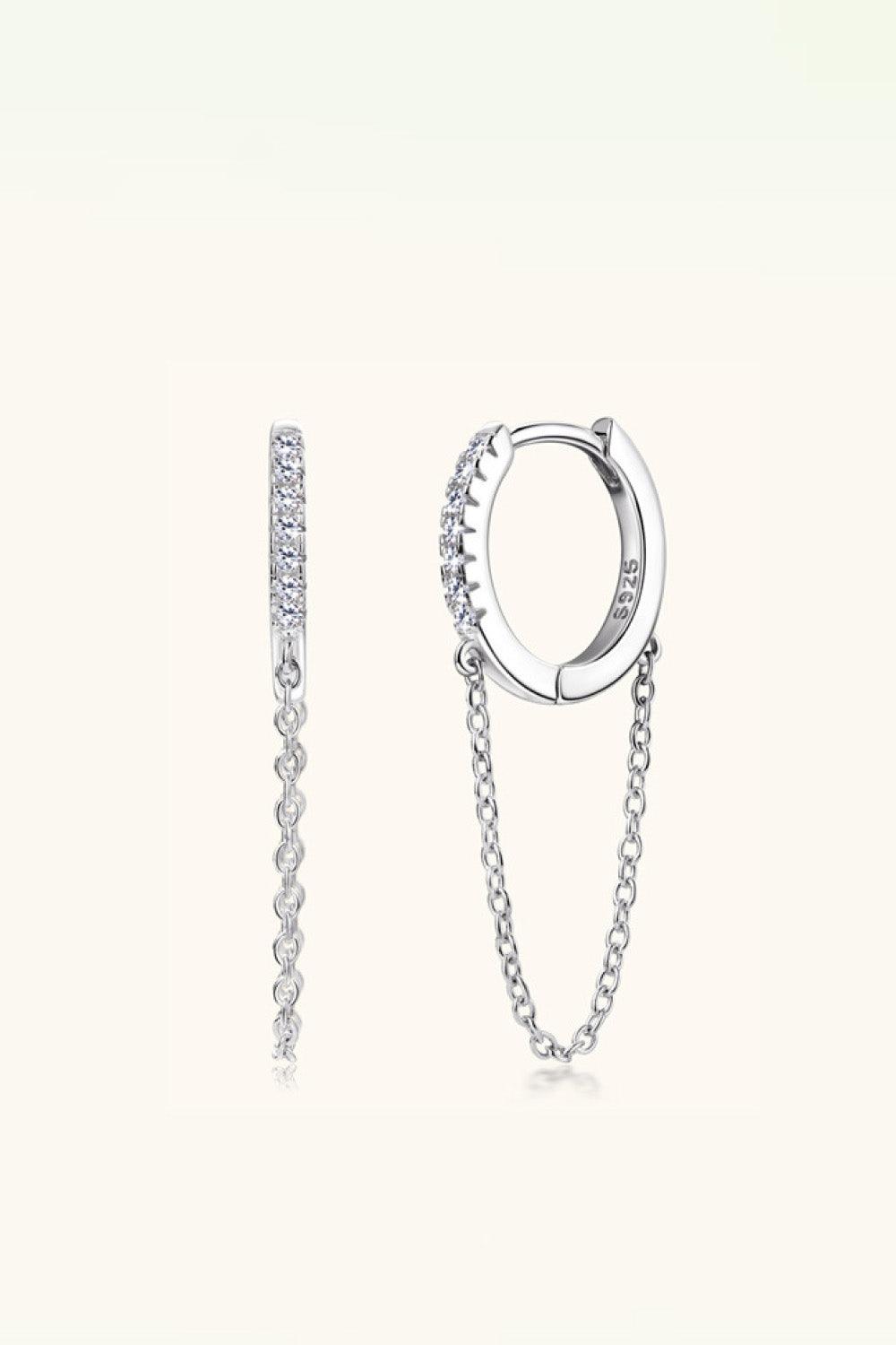 Moissanite 925 Sterling Silver Huggie Earrings with Chain Carauana Store