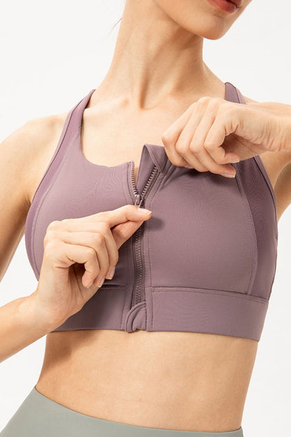 Zip-Up Round Neck Sports Bra Carauana Store