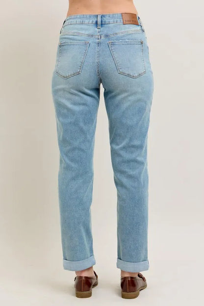 Judy Blue Full Size V-Front Cuff Boyfriend Jeans Plus Size Carauana Store