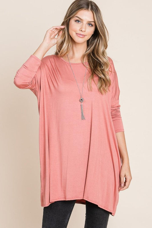 BOMBOM Round Neck Long Sleeve Oversized Top Carauana Store