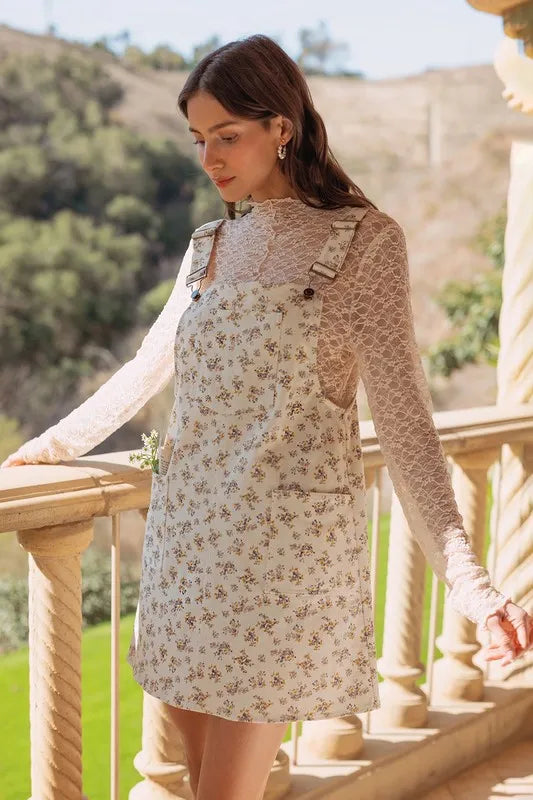 Annie Wear Stretch Ditsy Print Denim Overall Mini Dress Carauana Store