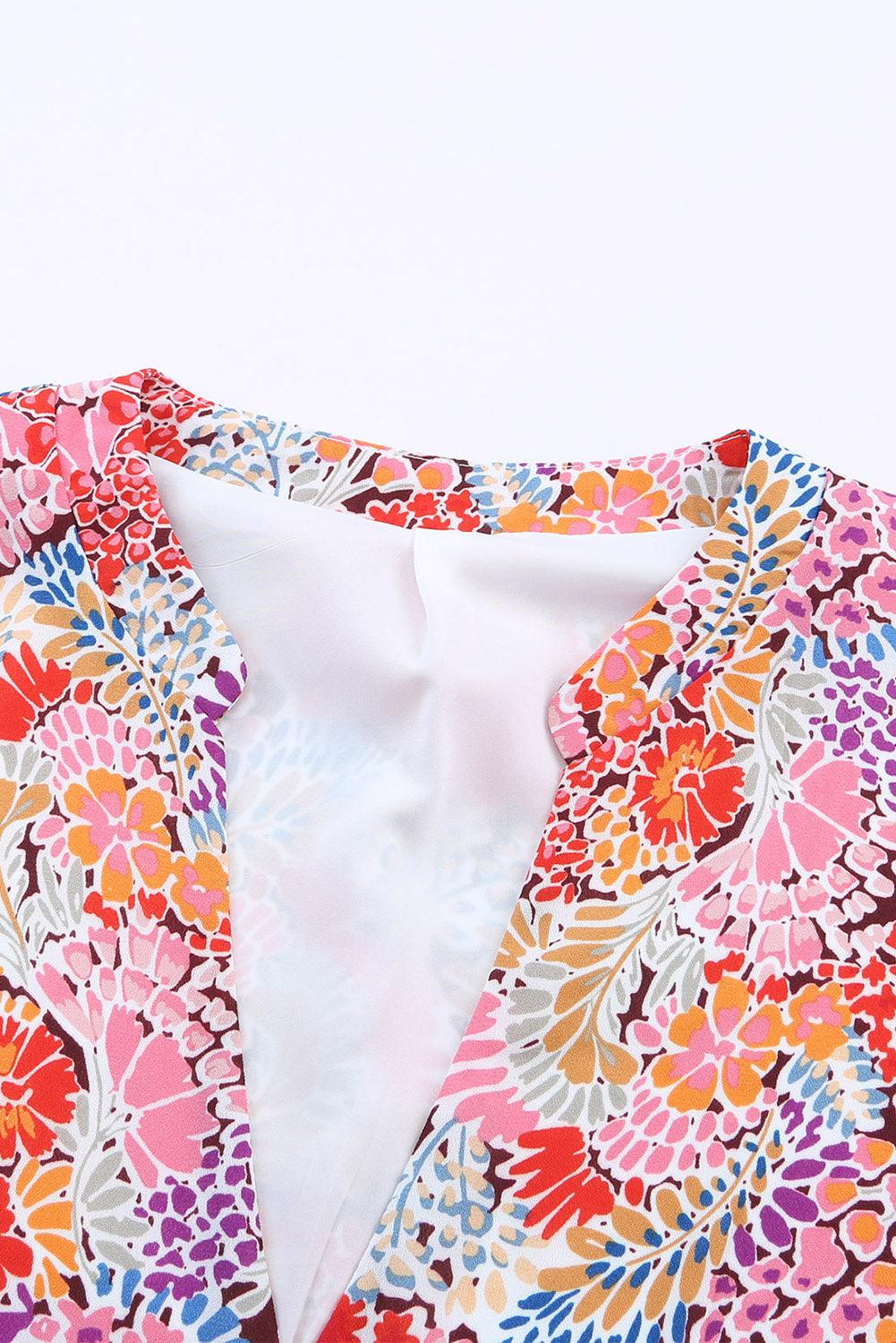 Floral Notched Neck Flounce Sleeve Shift Dress Carauana Store