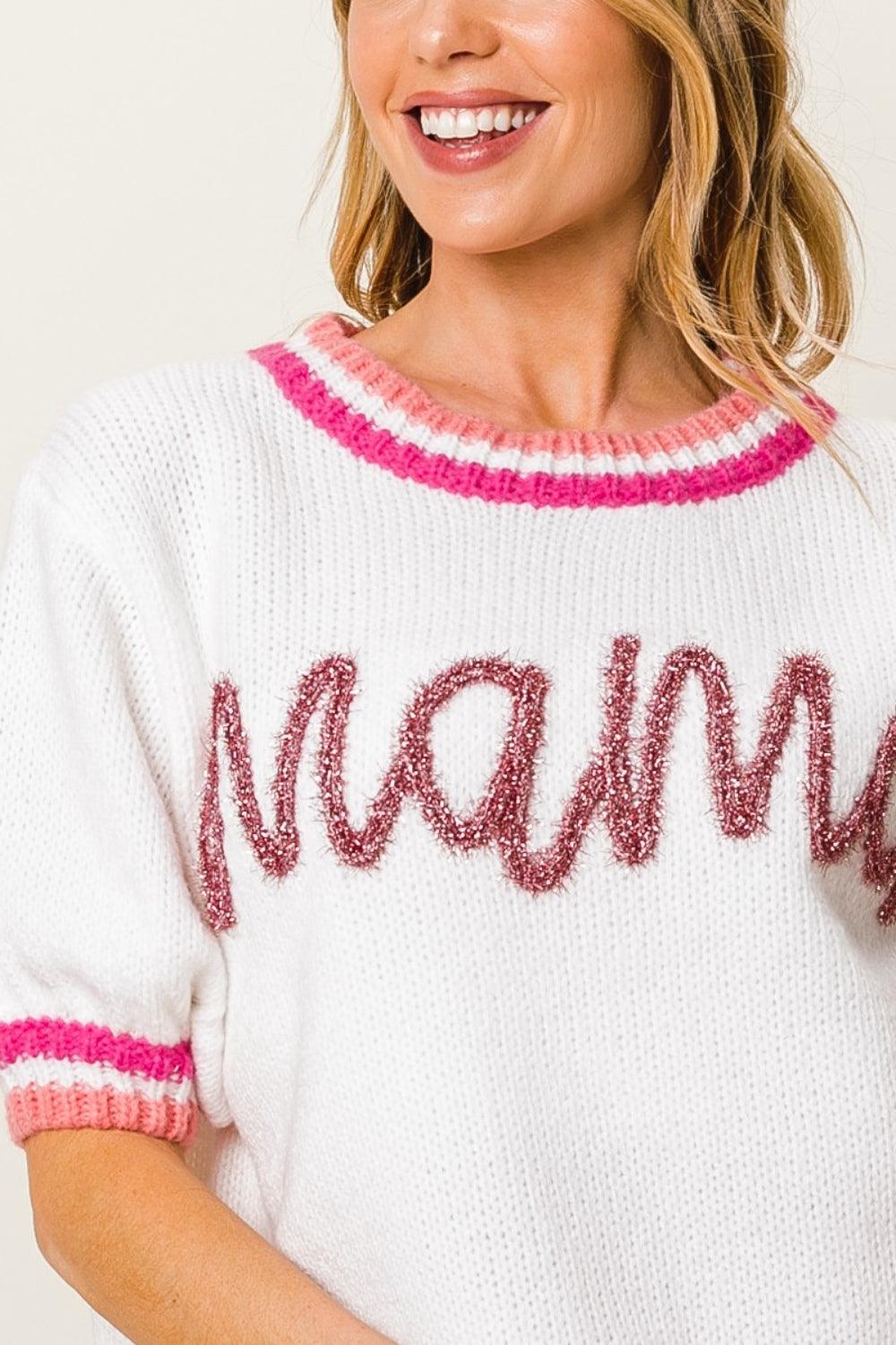BiBi MAMA Contrast Trim Short Sleeve Sweater Carauana Store