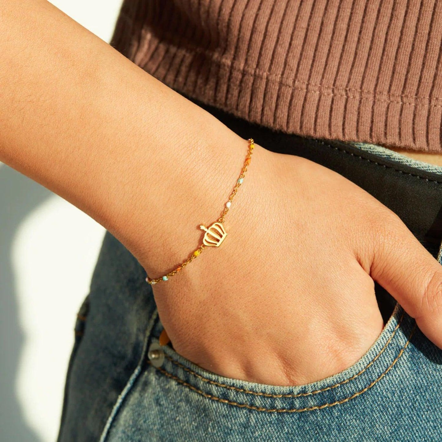 Crown Shape 18K Gold-Plated Bead Bracelet Carauana Store