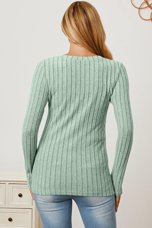 Basic Bae Full Size Ribbed V-Neck Long Sleeve T-Shirt Carauana Store