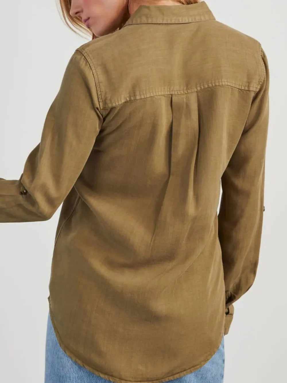 Collared Neck Roll-Tab Sleeve Denim Top Carauana Store