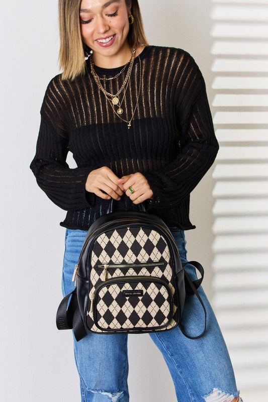 David Jones Argyle Pattern PU Leather Backpack Carauana Store