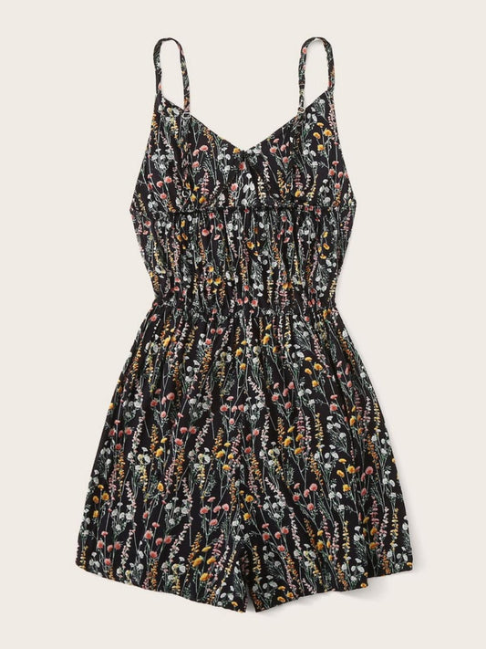 Printed V-Neck Spaghetti Strap Romper Carauana Store