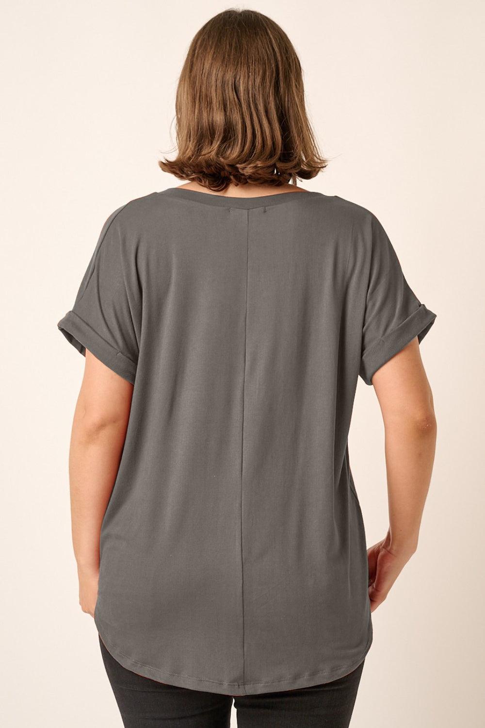 Mittoshop Full Size V-Neck Rolled Short Sleeve T-Shirt Carauana Store