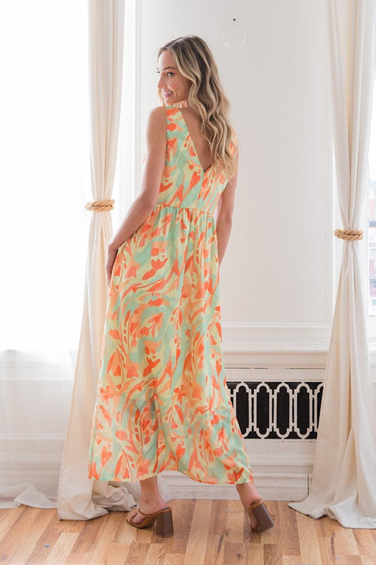 Sew In Love Printed V-Neck Sleeveless Dress Carauana Store