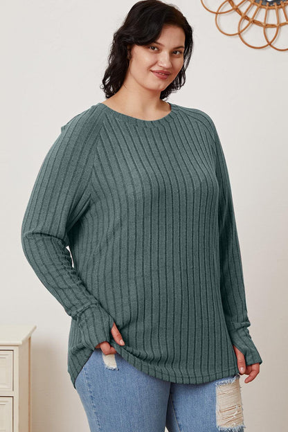 Basic Bae Full Size Ribbed Thumbhole Sleeve T-Shirt Carauana Store