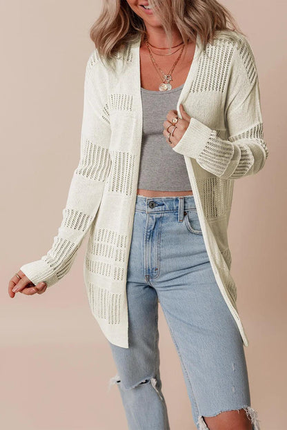 Openwork Open Front Long Sleeve Cardigan Carauana Store