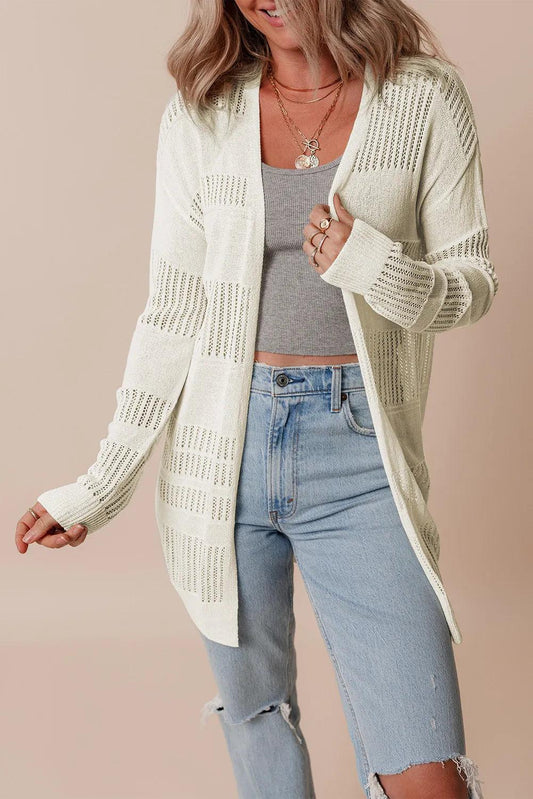 Openwork Open Front Long Sleeve Cardigan Carauana Store