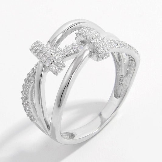 Inlaid Zircon 925 Sterling Silver Crisscross Ring Carauana Store