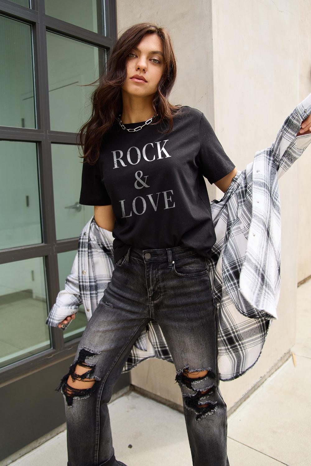 Simply Love Full Size ROCK ＆ LOVE Short Sleeve T-Shirt Carauana Store