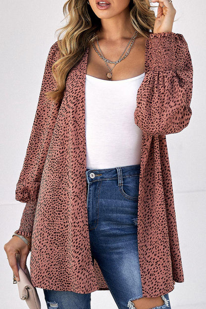 Leopard Print Balloon Sleeve Cardigan Carauana Store