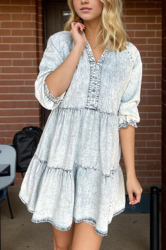 V-Neck Half Sleeve Mini Denim Dress Carauana Store